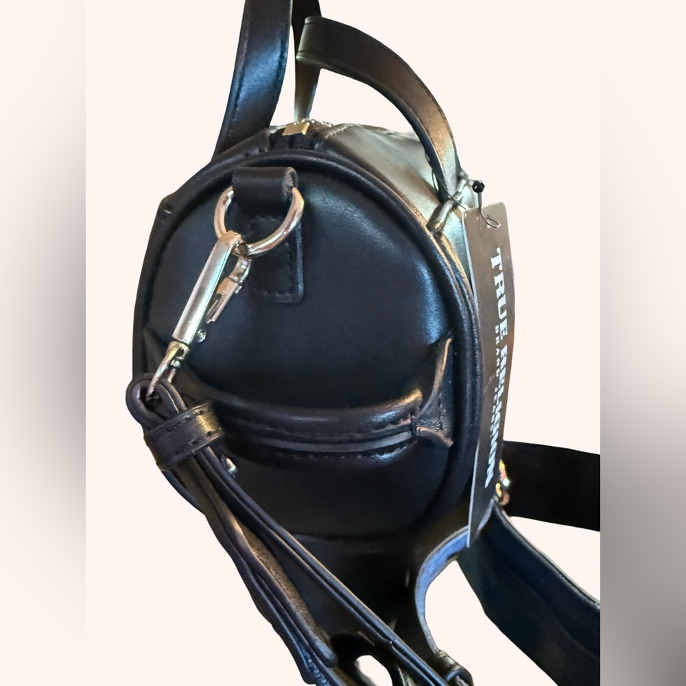 True Religion NWT Black Crossbody Silver Details Denim Strap & Earrings (P132) - Picture 10 of 15